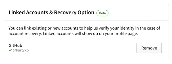 Screenshot of linking from Account Setting with successfully linked GitHub account
